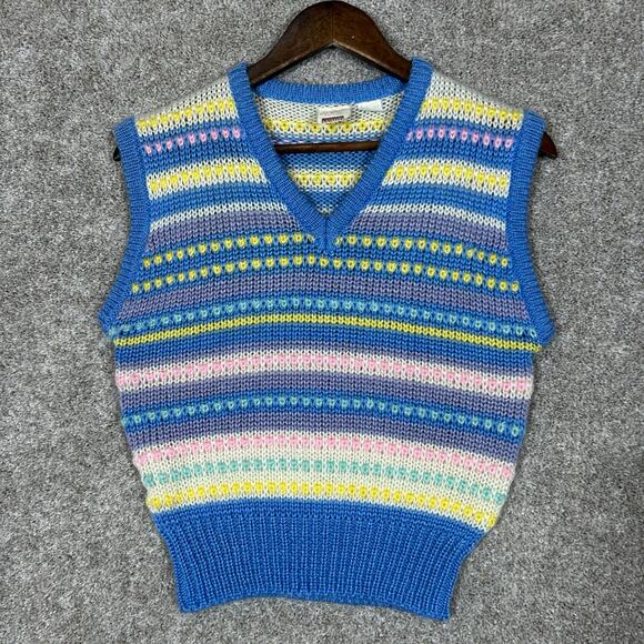 Vintage Montgomery Ward Pastel Striped Acrylic Knit Sweater Vest Size Large - Picture 1 of 5